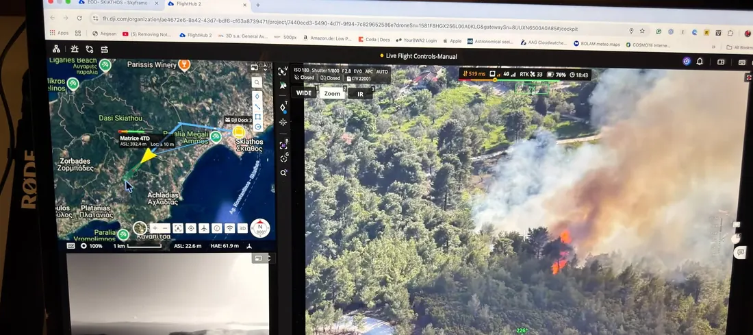Ζωντανή εικόνα από Matrice 4TD και Dock 3 πάνω από πυρκαγιά στη Σκιάθο